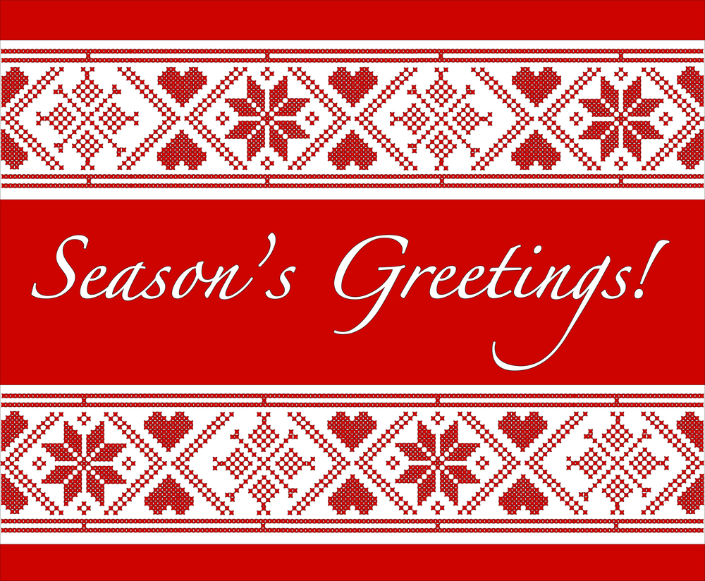 "Season's Greetings" Christmas card with Scandinavian style cros